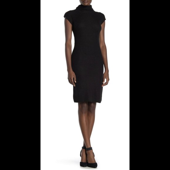 Max Studio Black Turtle Neck Knit Midi Sweater Dress NWT Sz L - Picture 1 of 5